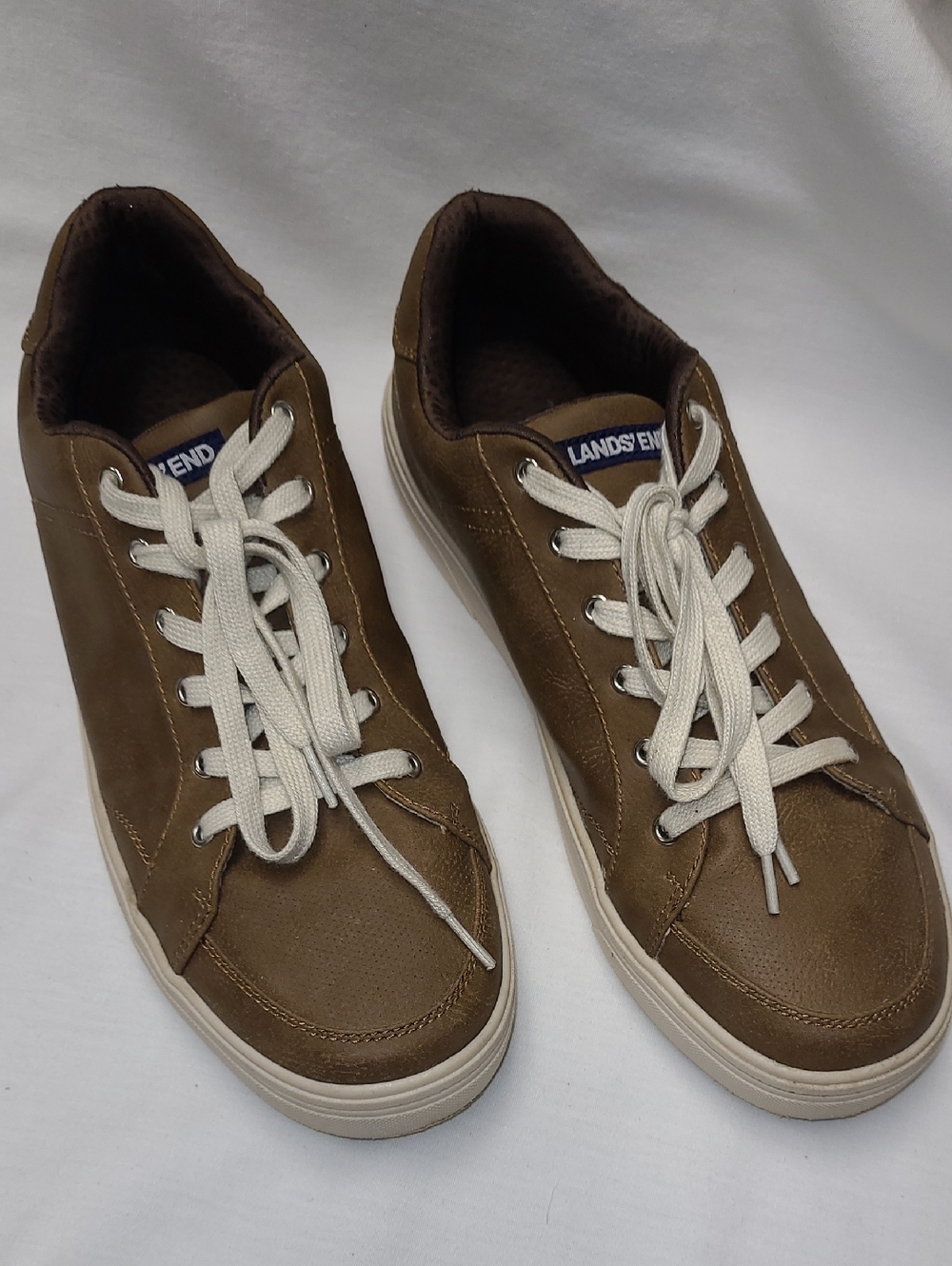 Lands' End Sporty Men's Tan Leather Casual Sneakers with  Laces 10D